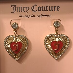 Juicy Couture Women's Gold/Red Rhinestone Heart Earrings‎